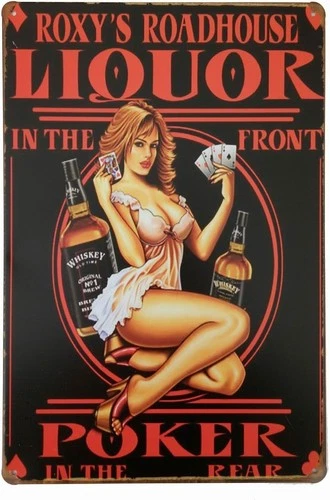 Whiskey Liquor in the Front Poker Pinup Girl Retro Vintage Decor Metal Tin Signs