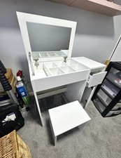 White Freestanding Dressing Table with Rectangular Mirror, Stool & 1 Drawer