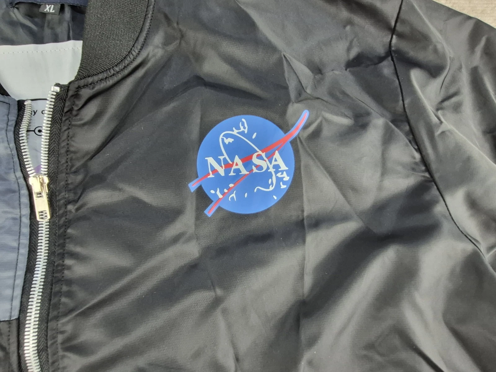 ASSTSERIES NASA Bomber Jacket Men Sz XL Black Flight Jacket Space Logo Polyester - product detail image 5
