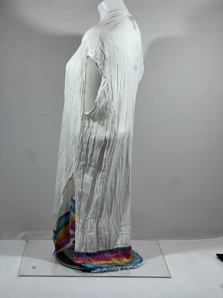 NEW Steve Madden Womens Sheer Rainbow Border Print Open Cape Shawl Poncho Wrap Foto 4 de 4