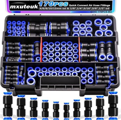 170PCS Quick Connect Air Hose Fittings,1/8 1/4 5/16 3/8 1/2 Inch & 4/6/8/10/12Mm