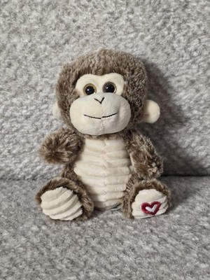 KELLYTOY MONKEY CHIMP PLUSH  HEART FOOT SPARKLE EYES BROWN STUFFED ANIMAL 6 