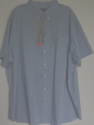 Roundtree Yorke Travel 4XB Button Front Big & Tall Short Sleeve Blue Check NWT