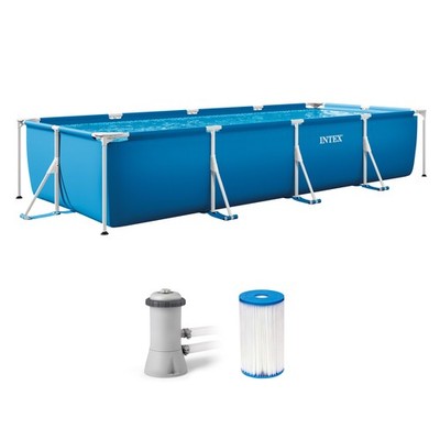 Intex 14ft x 33in Rectangular Above Ground Backyard Swimming Pool with Filter