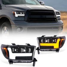 Pair Led Headlight For 2007-2013 Toyota Tundra Wsequential Turn Lightplugplay