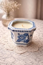 Vintage Style Blue White Porcelain Candle | Bombay Company Floral Ceramic