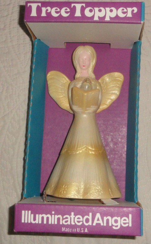 Vintage 70s Christmas lighted angel tree Topper vinyl  NMIB