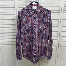 Vintage 1970's Wrangler Plaid Shirt with Pearl Colored Snaps Made in USA Size 15