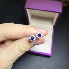 2Ct Round Lab-Created Sapphire Womens Stud Earring 14K White Gold Plated