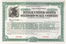 Meyer United States Standard Scale Company. Stock Certificate.