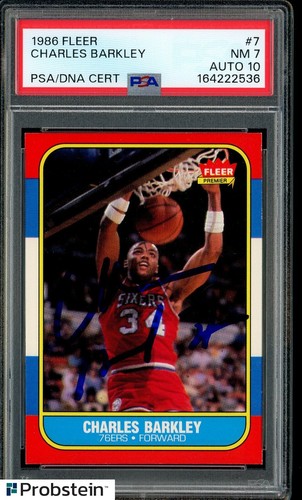 1986-87 Fleer Basketball #7 Charles Barkley RC Rookie HOF PSA 7 PSA/DNA 10 AUTO