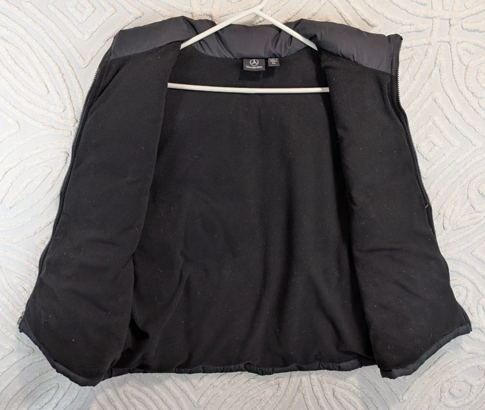 Chaleco acolchado de relleno de plumón Mercedes-Benz talla XL negro cremallera completa logotipo bordado Foto 2 de 4