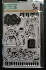 SIMON SAYS STAMP Trick or Treat Clear Stamp Set Halloween Vampire Cat Mummy Dog