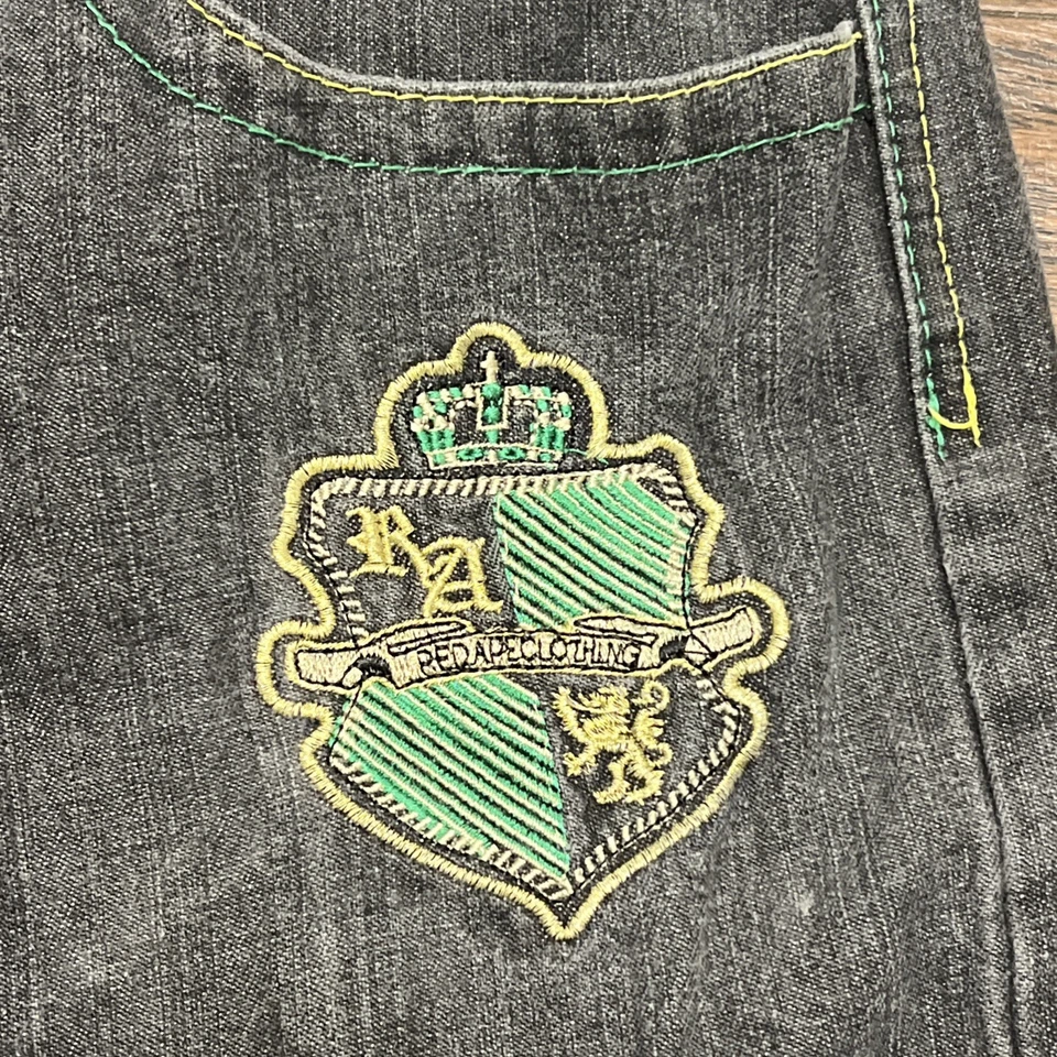 Jeans bordado vintage Red Ape 42x33 folgado Y2K streetwear skatista preto ponto chicote - Imagem 4 de 4