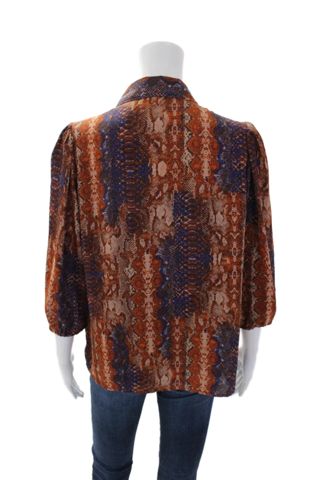 Женская текстурированная блузка Nanette Nanette Lepore с длинным рукавом с анималистическим принтом оранжевая Si - Изображение 3 из 4