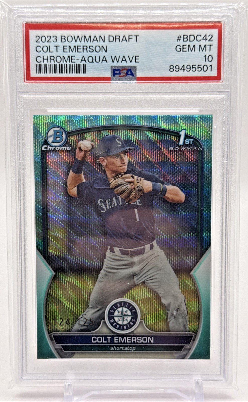 2023 Bowman Chrome Colt Emerson #BDC-42 Aqua Wave Refractor /125 (RC) PSA 10