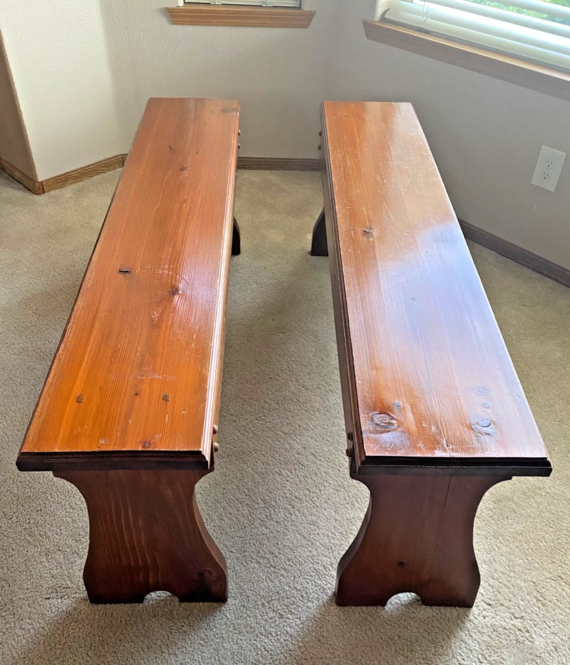 Bancos de madera maciza vintage de granja - Juego de 2 Foto 2 de 4