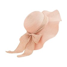 Women Floppy Sun Hat with Wide Brim, Foldable Roll-Up Straw Beach Medium Pink