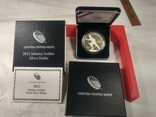 2012 US Mint Infantry Soldier Proof Silver dollar in box with COA