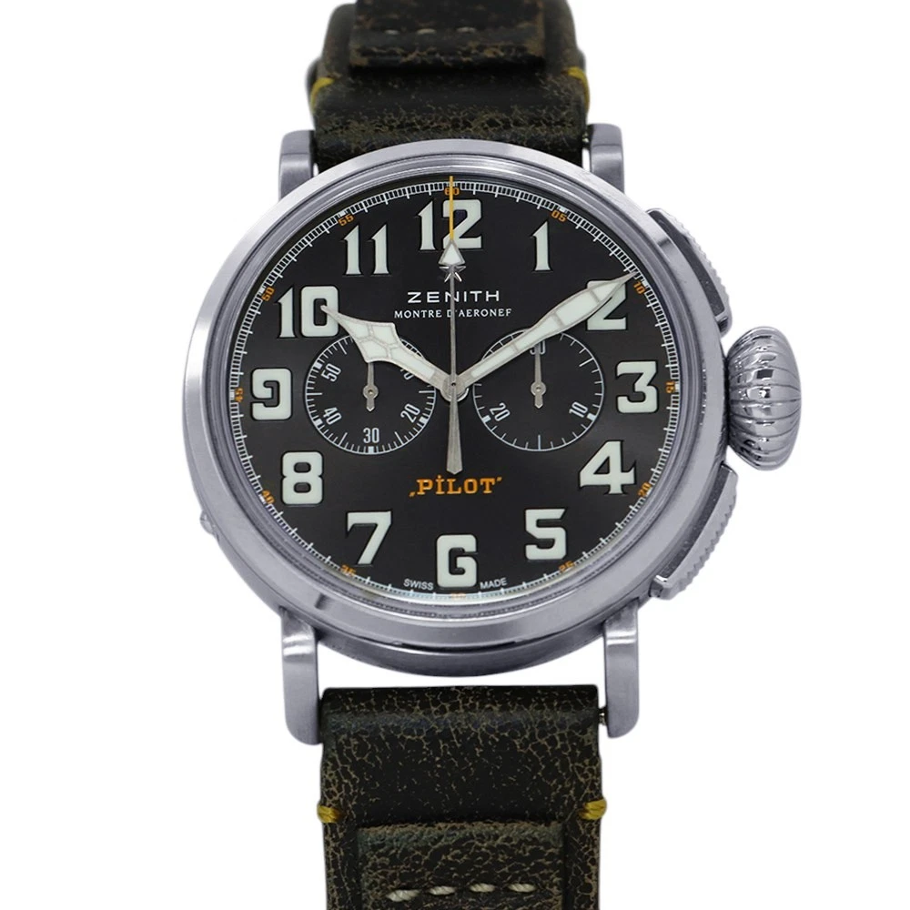 Zenith — ZENITH Pilot Type 20 Chronograph Rescue 45mm Stainless Steel/Leather Gray Di...