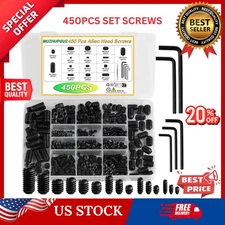 450 Pcs Set Screw Assortment Kit, Allen Head Hex Socket Grub Head Screw Set-USA.