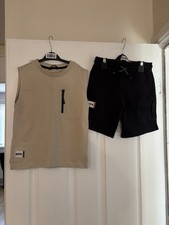 Boys Biege/Charcoal T-shirt and Shorts Set 6-7 Years George At Asda Brand New