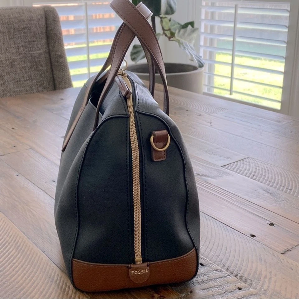 Fossil Vintage Sydney Black Brown PVC Leather Satchel Crossbody - Image 3 of 4