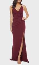 DRESS the POPULATION Burgundy Jordan V-Neck Ruched Side Slit Maxi Gown L 8/10