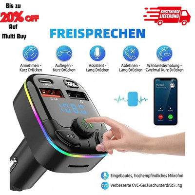 FM Transmitter Auto Radio Dual USB PD Ladegerät Bluetooth 5.0 Adapter für Handy.