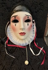 Vintage 1980s Clay Art Harlequin Pierrot Clown Wall Art Music Box - works great!
