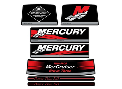 #ad NEW MERCRUISER BRAVO THREE TWIN PROP SELF ADHESIVE STICKER WATERPROOF RED TRIM $17.50