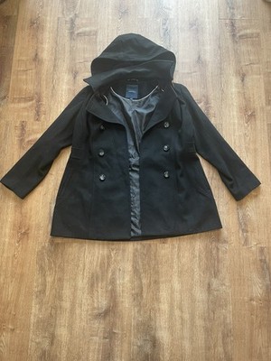 NAUTICA WOMENS HOODED WOOL BLEND PEACOAT / COAT BLACK  SIZE XL