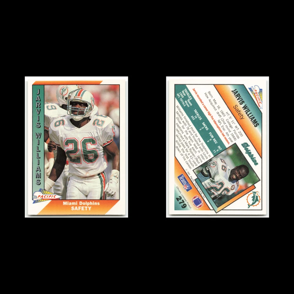 Jarvis Williams #279 1991 Pacific Miami Dolphins Football Card NFL NM - Image 3 of 3