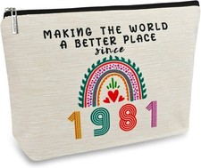 45th Birthday Gifts for Women Her, 45th Birthday Decorations Makeup Bags, 1981 A