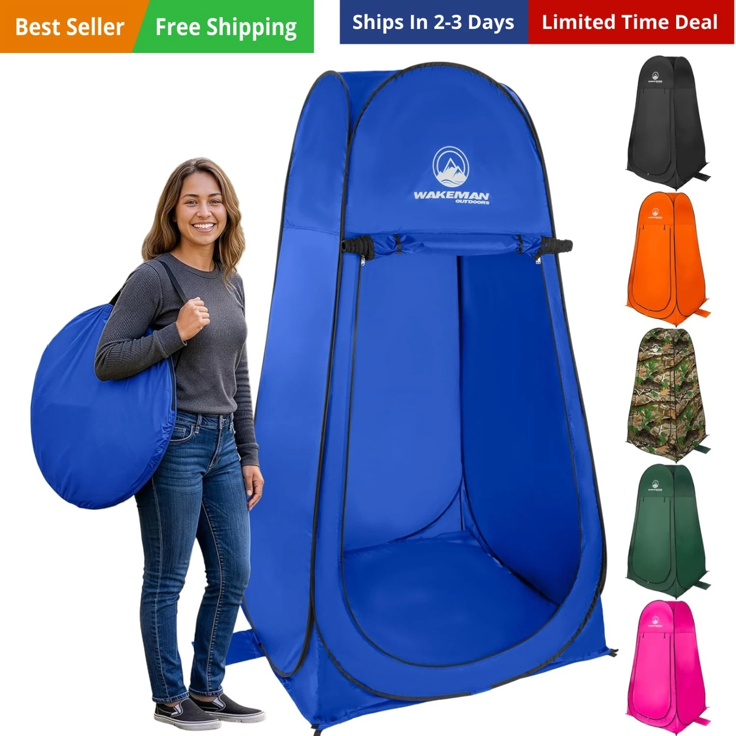 Pop Up Changing Tent, 3.3 x 3.3 x 6.2ft, Camping Shower Tent for Portable Toi...