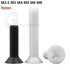 White Nylon Phillips Countersunk Machine Screws M2.5 M3 M4-M8 Plastic Bolt Black