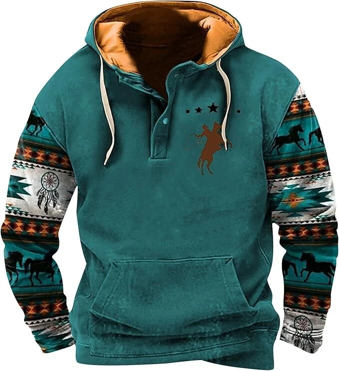 Men's Western Aztec Sweatshirts Pullover Hoodie COWBOY COZY BIG SIZE 4XL