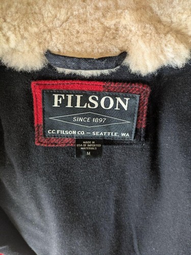 Filson Lined Mackinaw Wool Shearling Packer Coat Buffalo Size M Red Check - Picture 3 of 8