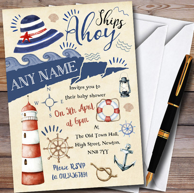 Personalisierte Babyparty-Einladungen Maritim Strand Meer Anker