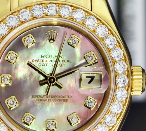 ROLEX Lunetta donna oro 18kt Pearlmaster Tahitian MOP DIAMOND 69298 SANT BLANC - Foto 10 di 11