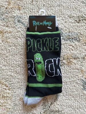 Rick and Morty Crew Socks 1 Pair Men's 6-12 Green w Pickle Rick! NEW Adult Swim