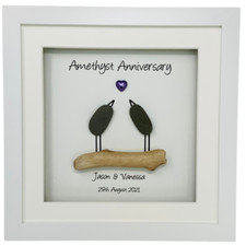 33rd Amethyst Wedding Anniversary Picture Frame Pebble Birds