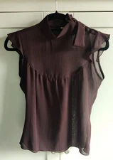 H&M Divided Top With Side Bow and Button Detail Sheer Brown UK 12