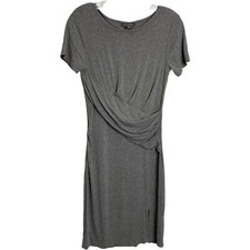 Metaphor Women's Dress Boho Short Sleeve A-Line Ruched Gray Scoop Neck Stretch S