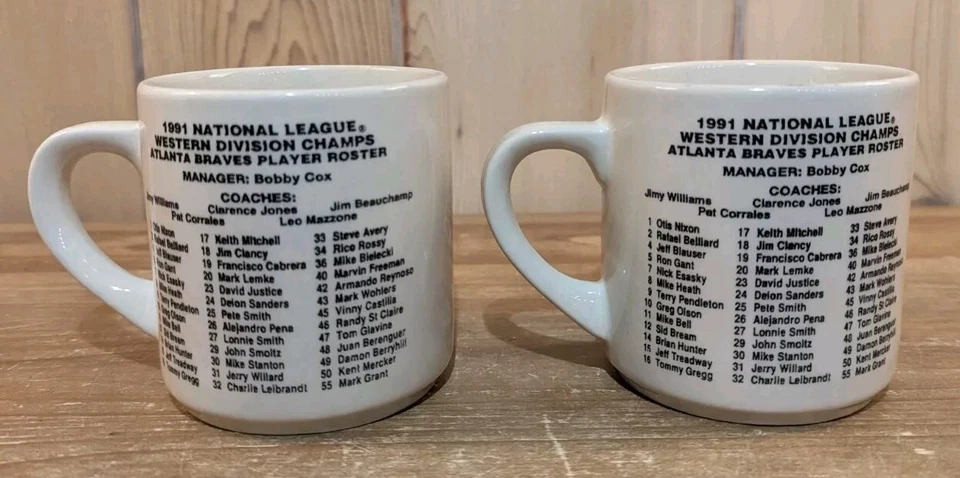 Lote de 2 tazas de café Atlanta Braves 1991 Western Division Champs taza con lista  Foto 4 de 4