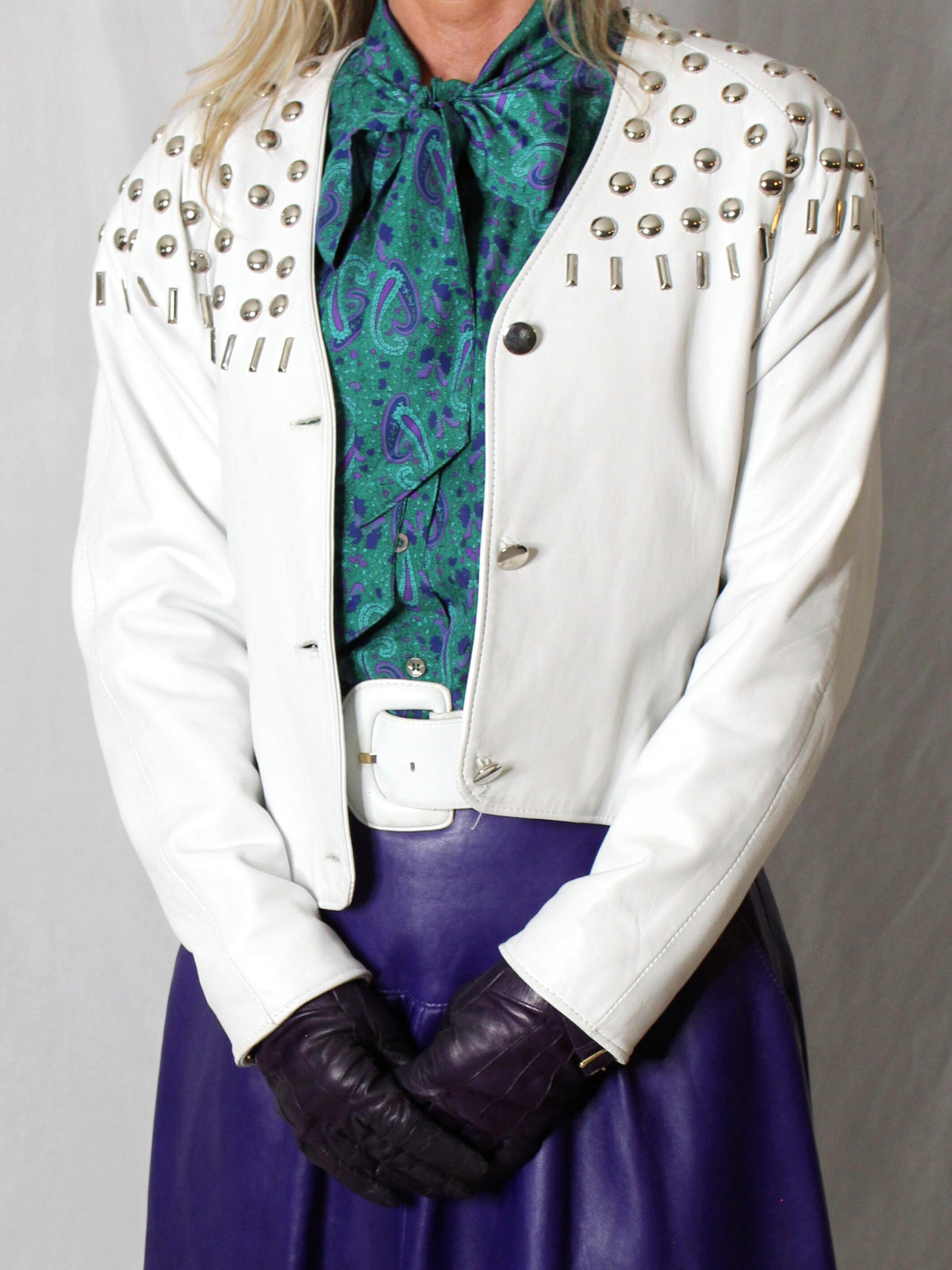 Womens Leather Crop Jacket White S SOFT Lambskin Vintage 80s 90s Firenze Rare image 3