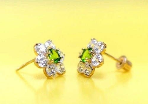 14k Yellow Gold Flower CZ Stud Earrings - Afbeelding 15 van 24