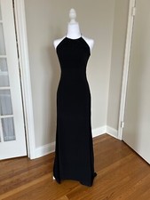 Tahari Black Stretch Jersey Halter Evening Gown with Beaded Detail NWOT