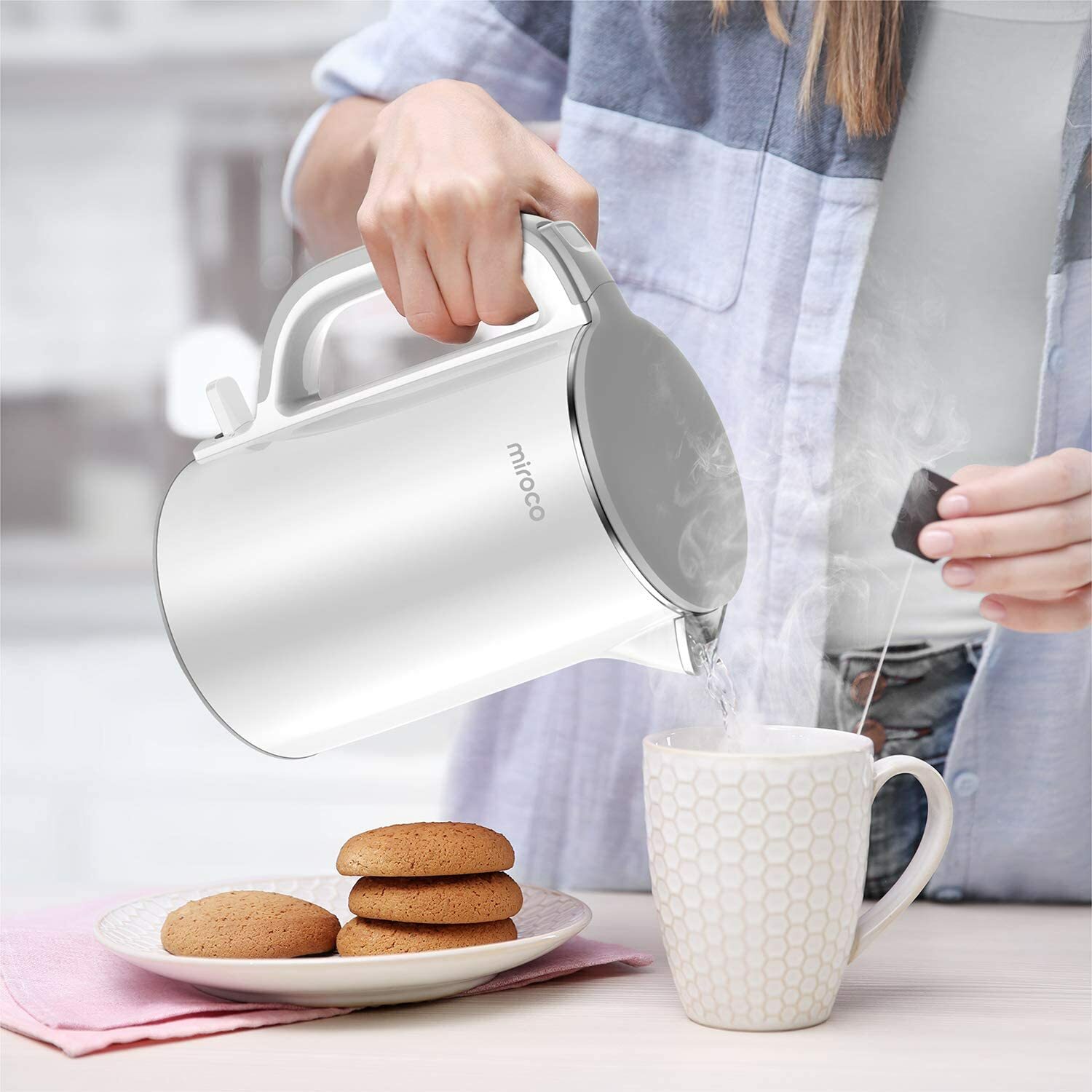 Miroco 1.5L MIEK003 Double Wall Quiet Quick Electric Kettle White eBay