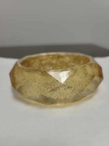 Vintage Translucent Faceted Gold Glitter Lucite Plastic Chunky Bangle Bracelet - Picture 10 of 10